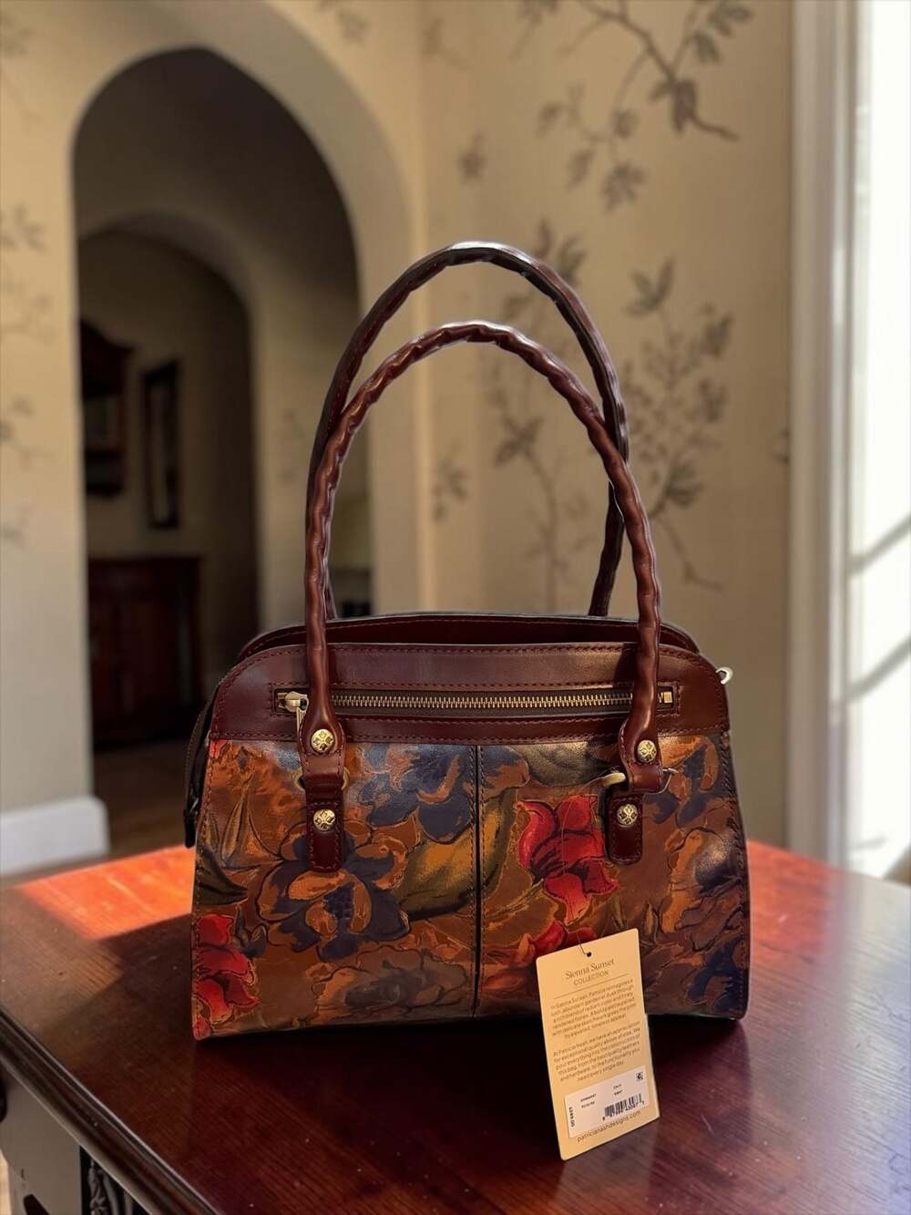 Patricia Nash Calvi Leather Satchel Bag Sienna Sunset Collection